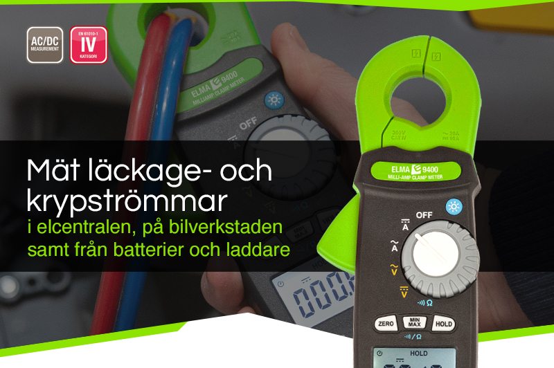 Elma 9400 milliampere AC/DC True RMS tångamperemeter Läckströmmar på både AC och DC